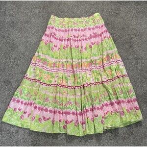 Lilly Pulitzer Maxi Skirt Nola Floral Monkey  Pattern Pink Green Size S